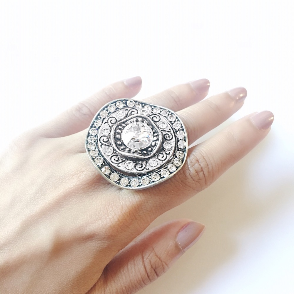 Silver Large CZ Cocktail Ring